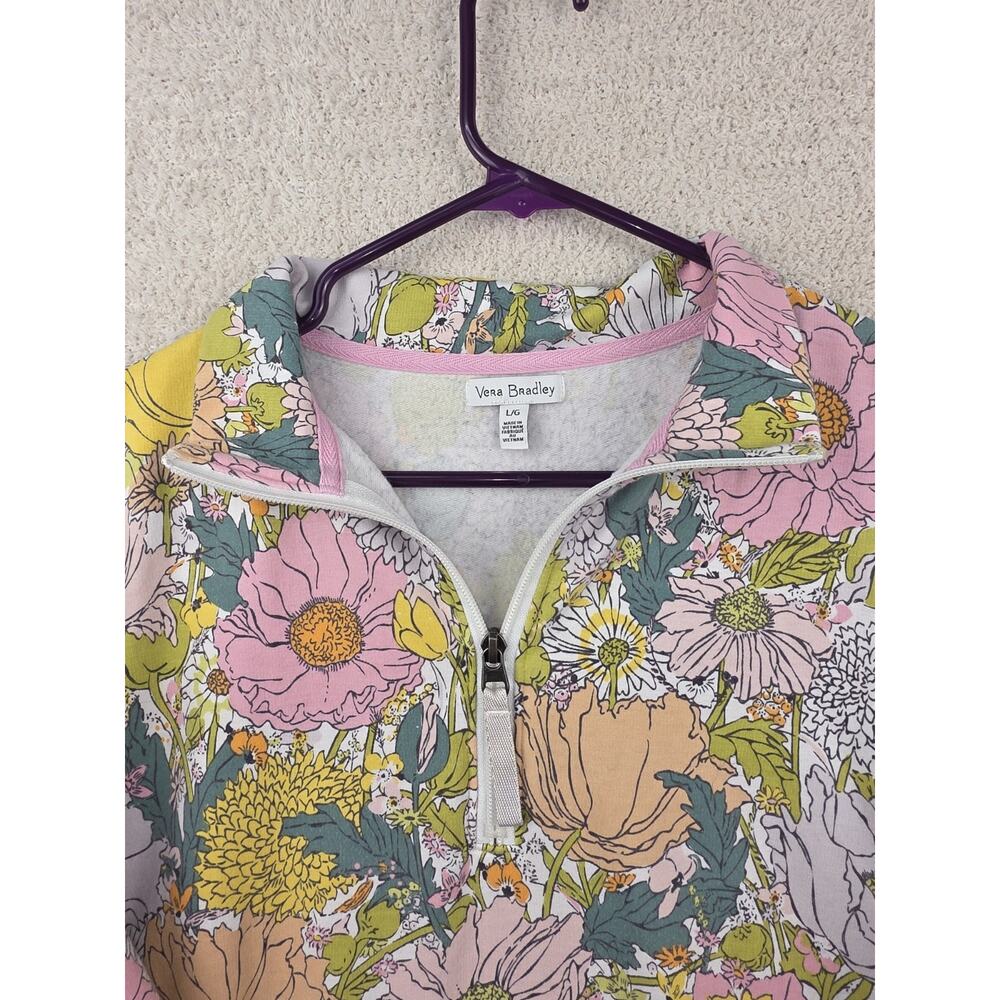 Vera Bradley Floral Print Quarter-Zip Pullover Sweatshirt Size L/G - Picture 2 of 9